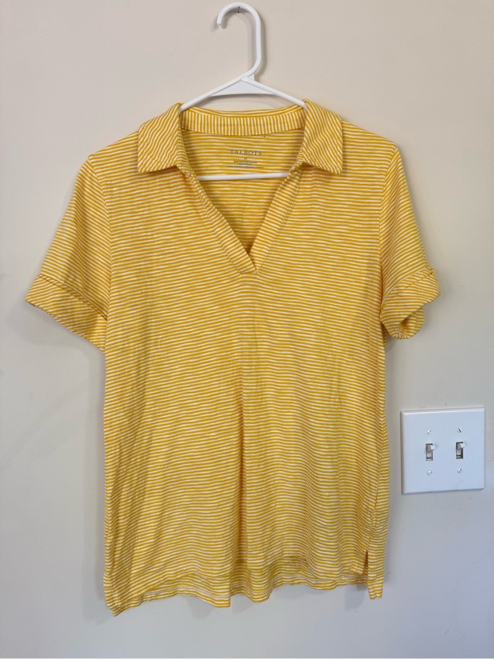 Talbots Yellow Striped Short-Sleeve Polo Tee